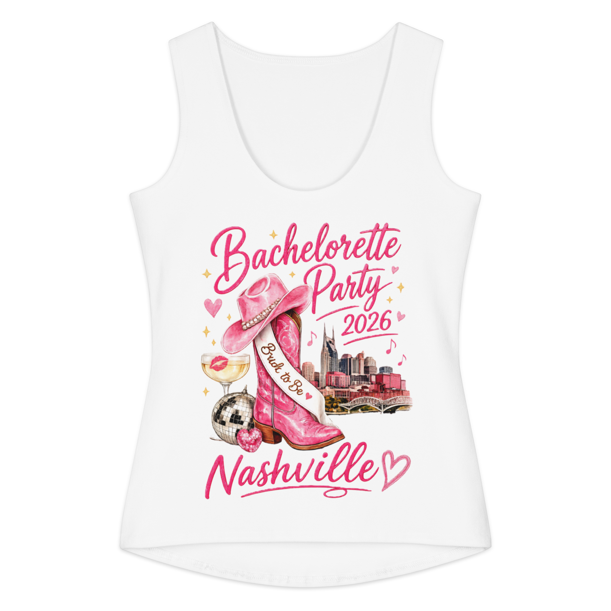 Bachelorette Party 2026 Nashville White Cotton Tank — Sadie Lynn Holloway Official Merch